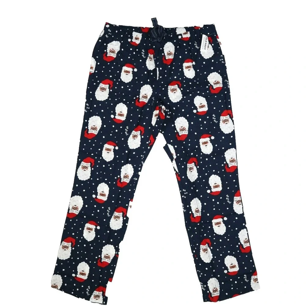Old Navy Mid Rise Pull On Style Flannel Pajama Pants Santa Claus Brown Adult L - Picture 1 of 8